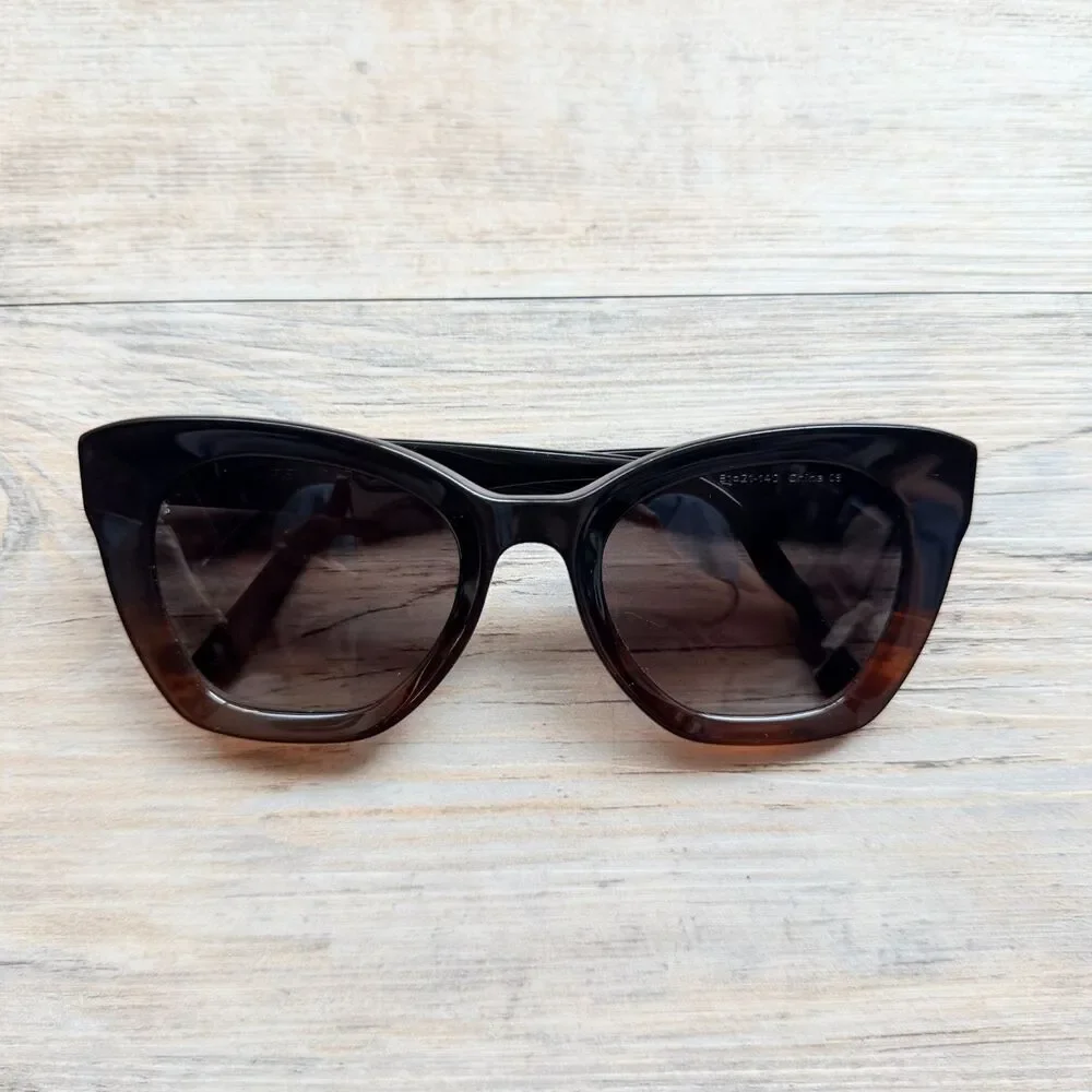 Warby Parker Augusta W 261 Oversized Cat Eye Sunglasses Black Brown Ombre